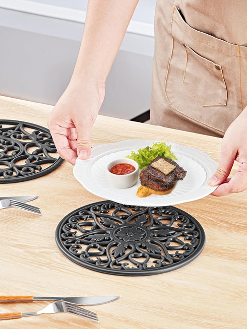 SMARTAKE 3 Set Silicone Trivet Mats, Multi-Use Non-Slip Kitchen Mats for Hot Dishes, Pots, Dining Countertop, Black