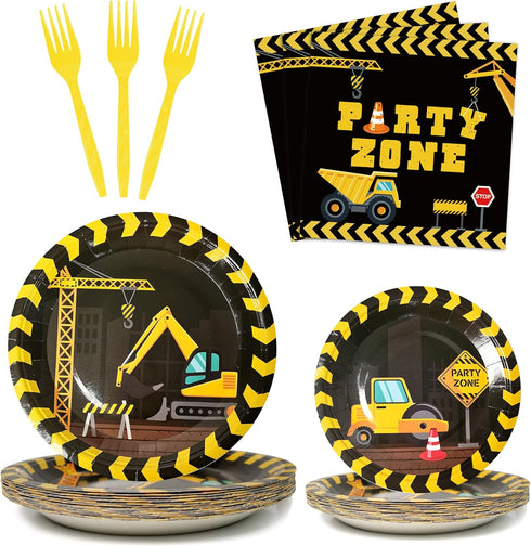 96pcs Construction Birthday Party Supplies Construction Theme Paper Plates and Napkins Construction