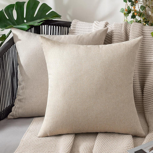 MIULEE Decorative Outdoor Throw Pillow Covers, 2 Pack Solid Waterproof Faux Linen Cushion Cases 18x18 Inch Beige