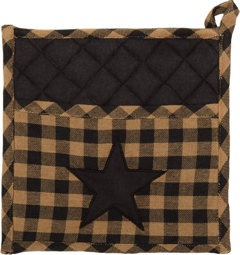 VHC Brands Black Star Cotton Pot Holder, 8x8, Black