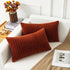 Kevin Textile Fall Lumbar Pillow Covers, Solid Striped Velvet Corduroy Cushion Cover, 12 x 20, 2 Pack, Burnt Brick