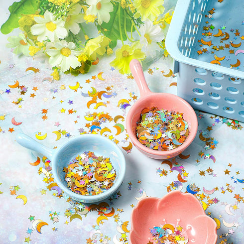 60 G/2.1 oz Holographic Star and Moon Glitter Confetti, Iridescent Table Metallic Glitter for Wedding Party DIY