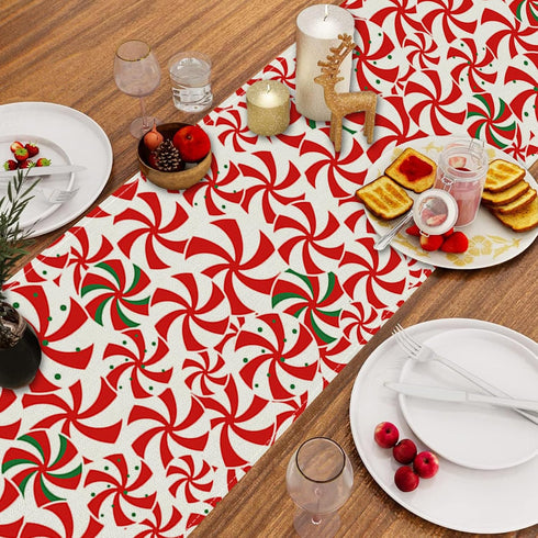 13x36 Inch Christmas Table Runner Candy Cane Swirl Lollipops Red Table Decoration for Home Seasonal Winter Xmas Holiday