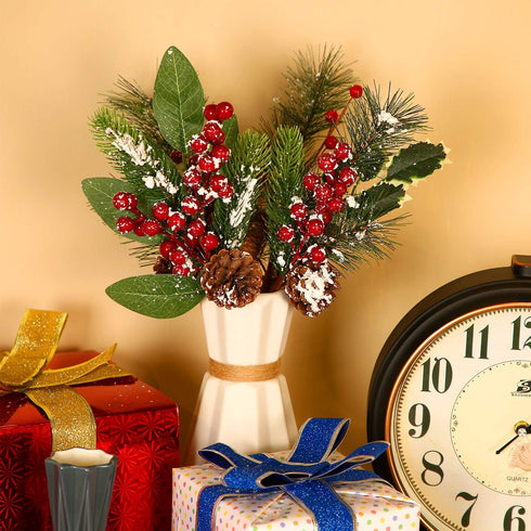 12 14 Inch Tatuo Pieces Christmas Pine Picks and Sprays Artificial Assorted Berry Stem Large Faux Pine Cone Branches