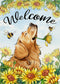 Welcome Spring Summer Golden Retriever Dog Garden Flag, Pet Sunflowers Bee Decorations, 12x18 Double Sided