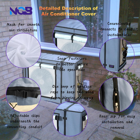 NGB Mini Split Cover for Air Conditioner Outdoor Unit, 32.3"L x 13.7"W x 24"H for Ductless HVAC Units