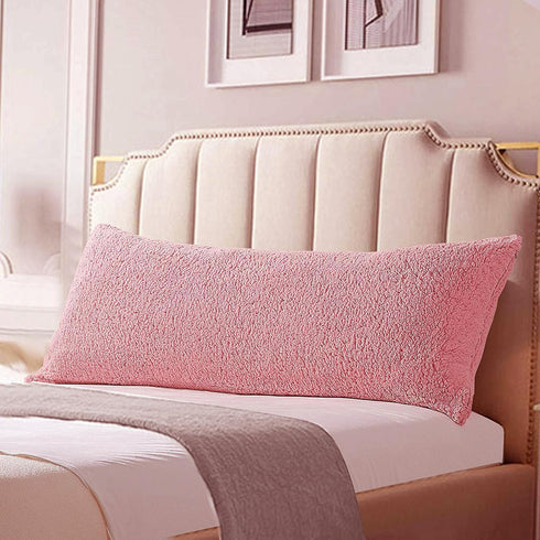 Reafort Ultra Soft Sherpa Body Pillow Cover/Case - 21"x54" with Zipper Closure, Pink