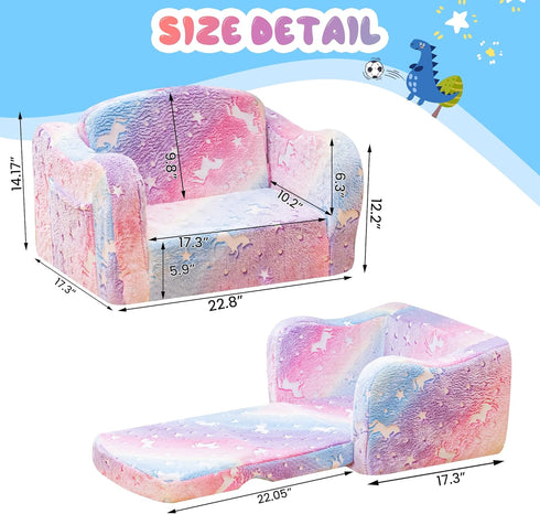 2-in-1 Lamerge Toddler Couch,Glow in The Dark Baby Floor Bed,Foldable Toddler Chair Kids Sofa for playroom,Convertible