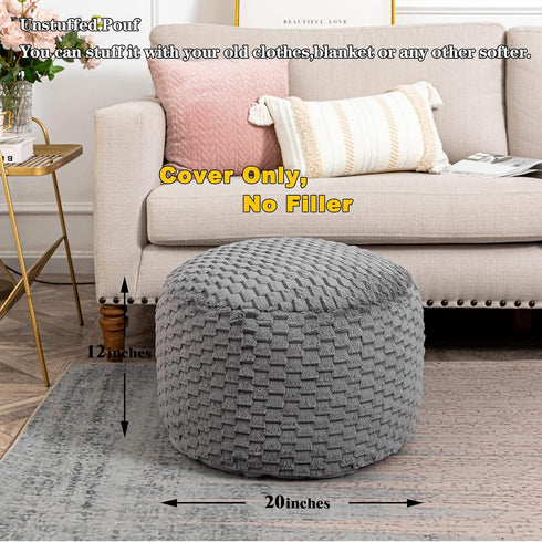 20x20x12 Inches Fur Ottoman Stool Unstuffed Footstool Cover Pouf Foot Rest Round Poof Seat Floor Bean Bag Chair