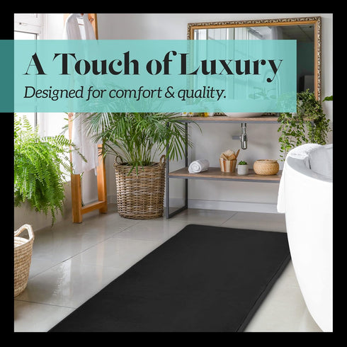 Genteele Memory Foam Bath Mat - Non Slip Absorbent Velvet Bathroom Rug (17 x 24 inches, Black)