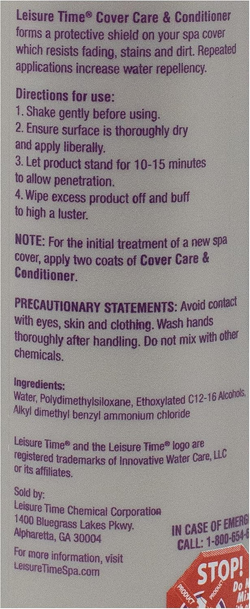 3192A 16 oz LEISURE TIME Spa Maintenance Cover Care and Conditioner, fl