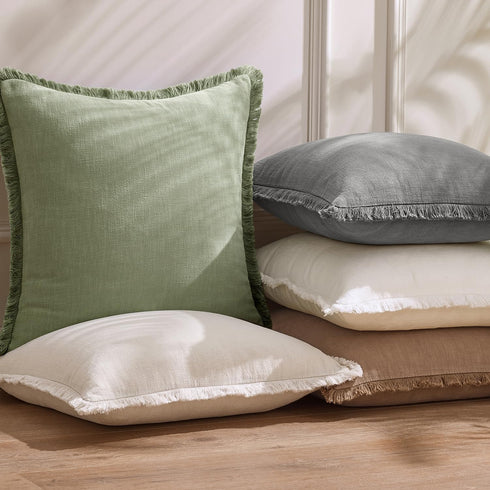 Chair,18x18 Inch Set 2,Sage Woaboy Decorative Linen Fringe Throw Pillow Covers Boho Farmhouse Soft Cushion Covers