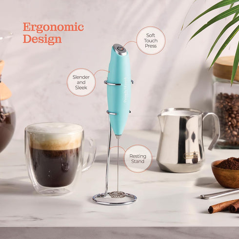 Powerful Handheld Milk Frother, Mini Battery Operated Milk Foamer with Frother Stand for Coffee, Lattes, Cappuccino,