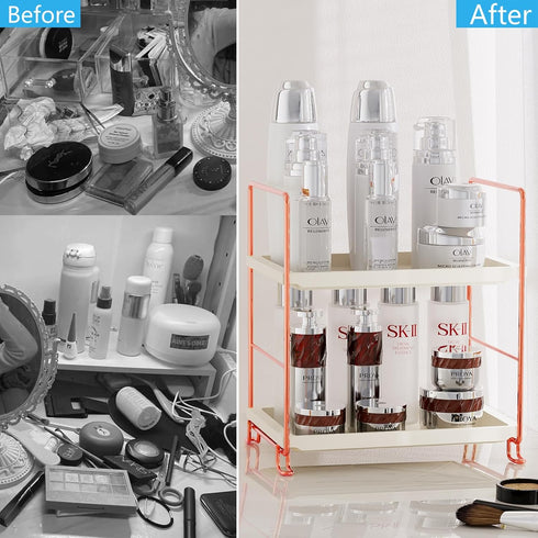 FSyueyun 2-Tier Bathroom Counter Organizer, Tool-Free Installation Vanity Makeup Tray for Skincare and Perfume Storage