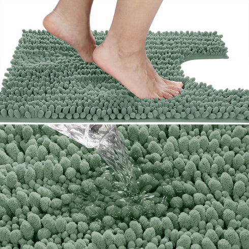 Yimobra Luxury Shaggy U-Shaped Toilet Rug, Soft Non-Slip Bathroom Floor Mat, 24.4 X 20.4 Inches, Green