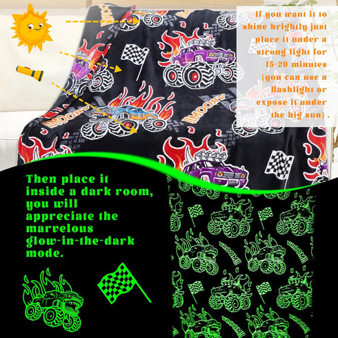 50"x60" Truck Toys for Boys Kids, Glow in The Dark Blanket for Boys, Construction Toys Excavator Soft Toddler Throw