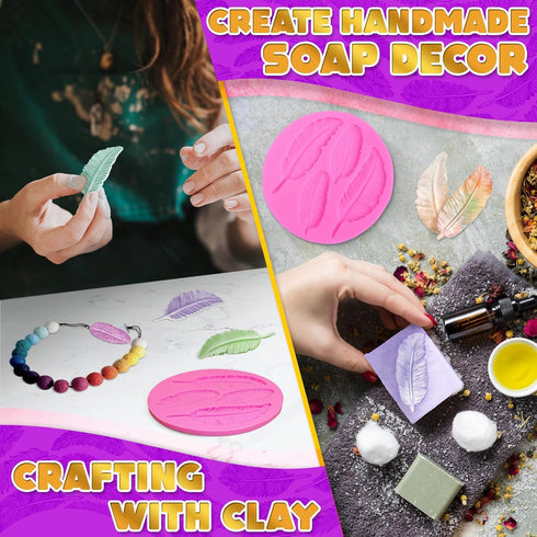Pink Silicone Feather Candy Molds for Clay Crafting, Fondant, Chocolate & Cake Decorating