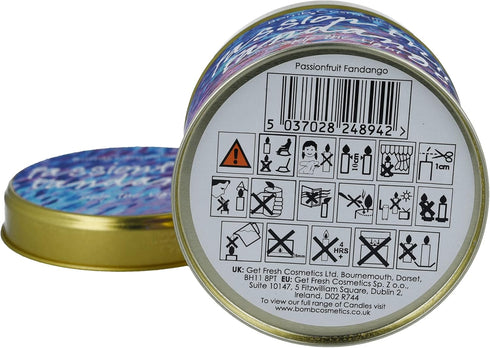 Bomb Cosmetics Passionfruit Fandango Scented Tin Candle, Passionfruit & Citrus Zest Fragrance, 30-35 Hour Burn