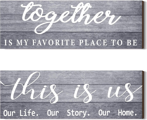 Jetec 2 Pcs Wooden Home Wall Signs, This is Us Wall Decor Family Plaque Rustic Wood Entryway Art (Gray)