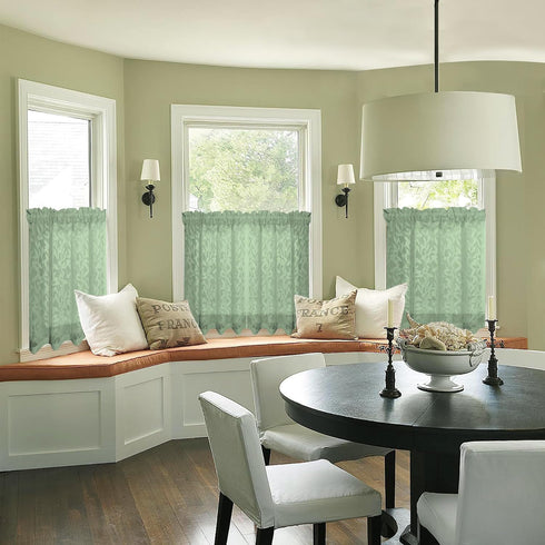 Leia 36 Inch Sheer Curtains Sage Green Tiers for Kitchen, Double Rod Pockets Window Living Room Curtain