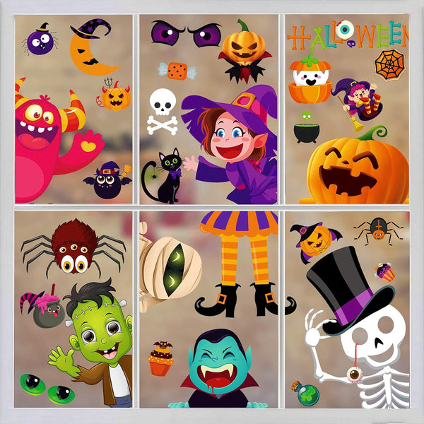 BAYLAY Halloween Window Clings, 10 Sheets Double Sided Stickers for Halloween Window Decorations