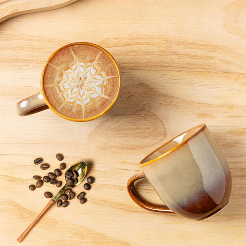Set 6, 12oz theterra Ceramic Coffee Mugs of Handmade Coffee Cups with Handle for Latte, Tea, Milk, Beer, Hot Cocoa