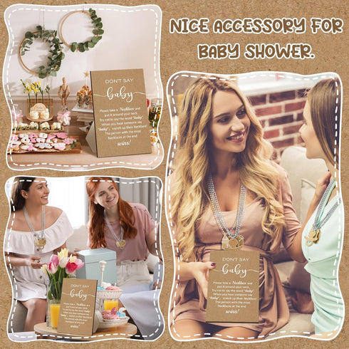 51 50 Beeveer Pcs Don't Say Baby Shower Game Supplies Include Kraft Paper Wooden Baby Shower Sign and Wood Pacifier