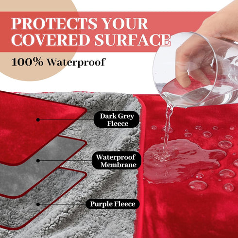 82'' 82'' 3-Layer 80oz(Red/Gray), Tisancy King Size Waterproof Blanket for Bed Couch, x Double Side Leakproof