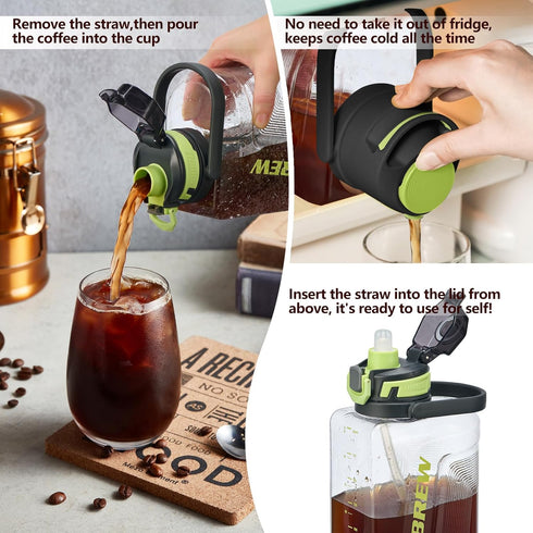 Cold Brew Coffee Maker, 68oz Iced Coffee Pitcher with Filter, Airtight & Leak-Proof Coffee Barrel in Black