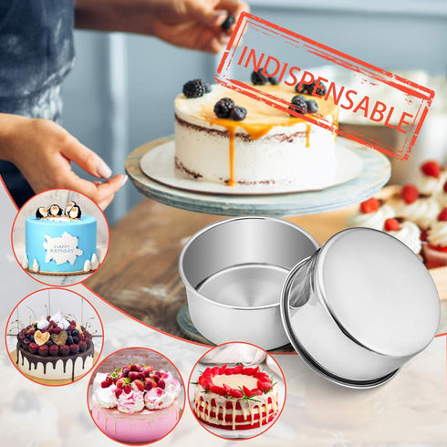 E-far 6 x 3 Inch Round Cake Pans, Stainless Steel Deep Baking Pan for Layer Cake, Set of 2