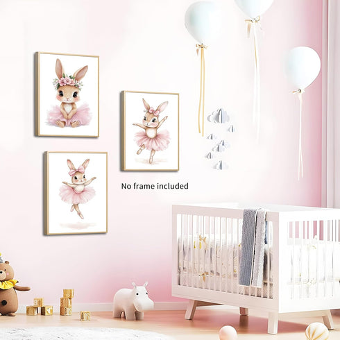 Set 3, 12x16 Baby Girl Nursery Wall Decor, Easter Nursery Canvas Wall Art Paintings of Cute Animal Pink Bunny Posters