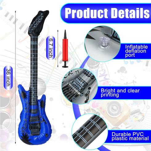 24 Set 80s 90s 12 Pcs Inflatable Guitars for Parties Bulk Blow Rock Star Guitar Rock and Roll Party Decorations Photo