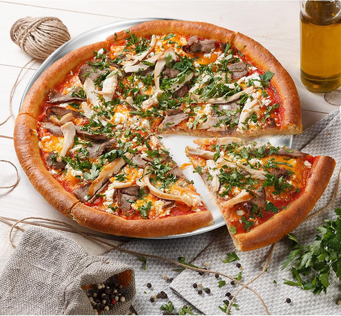 Deedro 12 Inch Stainless Steel Pizza Pan - Round Baking Sheet Oven Tray Crisper for Healthy Cooking, 4 Pack