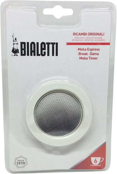 Bialetti Moka Express 6 Cup White Replacement Filter and 3 Gaskets