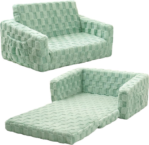 2-in-1 Kid Sofa, Toddler Chair, Flannel Kids Fold Out Couch, Toddler Convertible Sofa to Lounger, Flip Open Couch