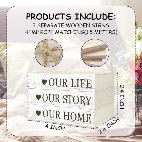Ycyfckdr (L17) Decorative Books For Home Decor, Rustic Wood Book Stack For Table Decor, Our Life Our Story Our Home