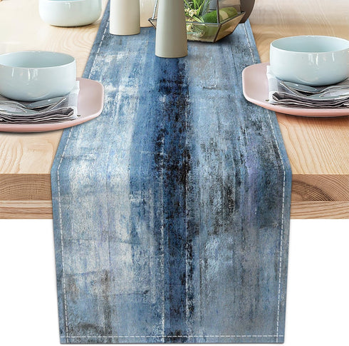 AILUER Blue Grey Long Table Runners Modern Art Farmhouse Linen Table Runners Dresser