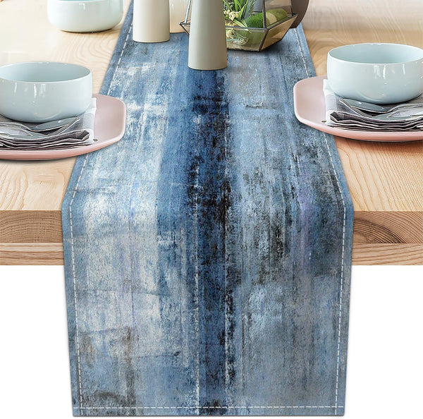 AILUER Blue Grey Long Table Runners Modern Art Farmhouse Linen Table Runners Dresser