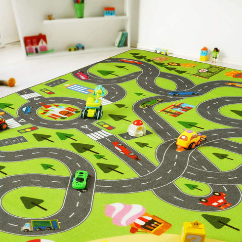 4x6 HOMORE Kids Play Mat Rug, Fun and Educational City Play Rug for Hot Wheels Track Racing, Kids Carpet Playmat Area