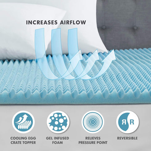 Sleep Philosophy Gel Infused Memory Foam Mattress Topper - Luxurious Queen Size, 1.5" Thick, Enhanced Bed Support, Blue
