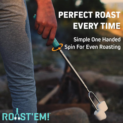 Rotating Marshmallow Roasting Sticks for Campfire & Bonfire, Set of 5 Extra Long Hot Dog & Smores Sticks