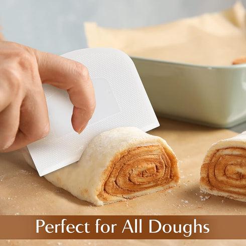 Plastic Bench Scraper for Baking - 2 White Bowl Scrapers, Flexible Food Safe Dough Cutter