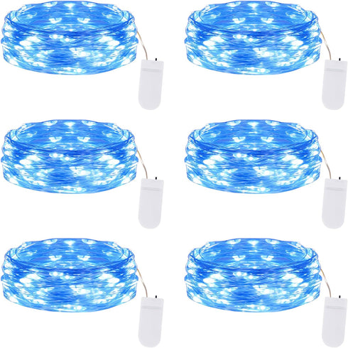 Lakumu 6-Pack Fairy Lights Battery Operated String Lights-7FT 20 LED,Waterproof Silver Wire