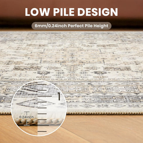 2x6 zesthome Runner Rug for Hallways, Machine Washable Rug, Non Slip Vintage Low Pile Runners, Stain Resistant Runners