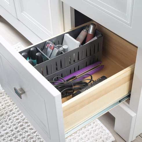Simplify 4 Compartment Stackable Bin with Adjustable Dividers, Drawer Organizer for Office, Desk Supplies, Grey