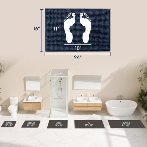 SUBRTEX Bathroom Rugs Chenille Bath Rug, Soft Shower Mat, Water Absorbent, Quick Dry, Machine Washable (Navy, 16" x 24")
