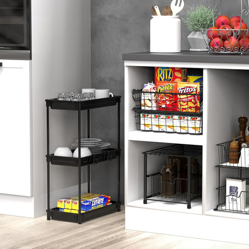 SimpleHouseware Standard Slim Rolling Storage Cart, 3-Tier, Black