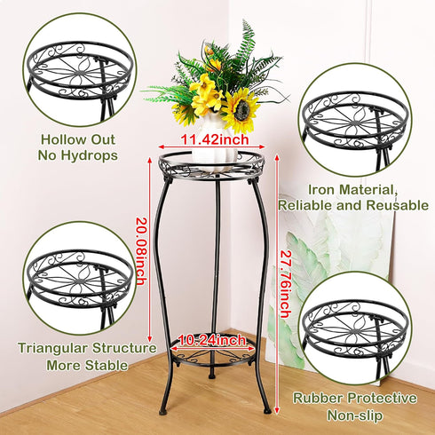Dunkive 2 27" Plant Stand indoor Outdoor Tier with Grow Light, Tall Metal Potted Holder Rack Flower Stand Rustproof