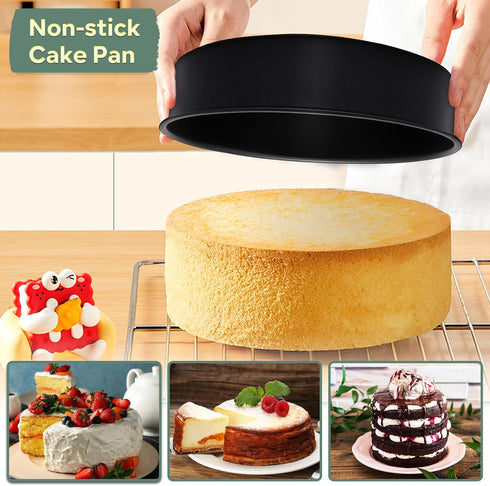 P&P CHEF Cake Pan Set of 2, 9.5 Inch Nonstick Round Baking Pans for Birthday, Wedding, Christmas Layer Cakes.