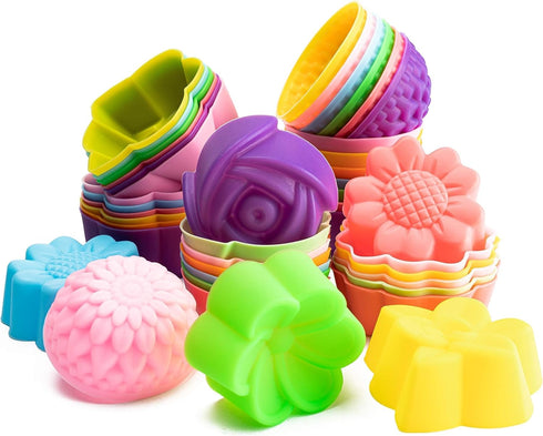 R HORSE 42Pcs Mini Silicone Molds - 2 x 0.8 inch Cupcake Multi Flower Shapes Baking Cups